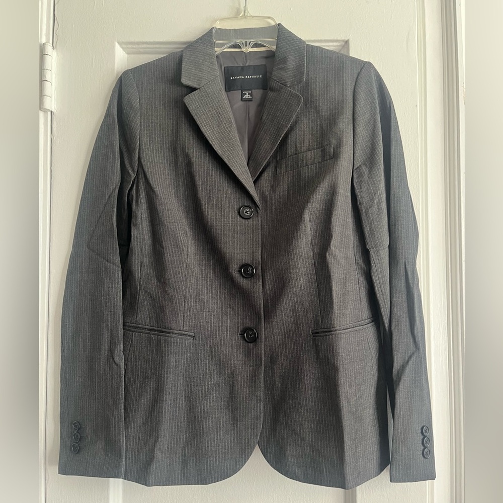 Banana Republic Charcoal Gray/White Stripe Women's Blazer